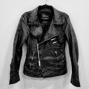 Future of Retro Veg Tanned Scar Stitched Distressed Black Leather Jacket